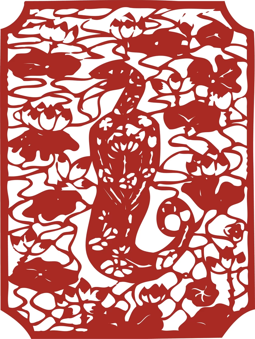 中国风中式传统喜庆民俗人物动物窗花剪纸插画边框AI矢量PNG素材【342】